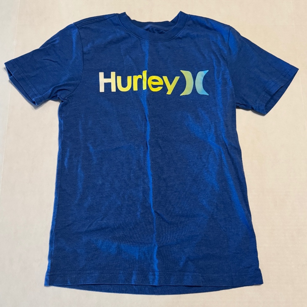 Boys Hurley 10/12 Blue Graphic Tee Crew Neck Short Sleeve T-Shirt Classic Casual